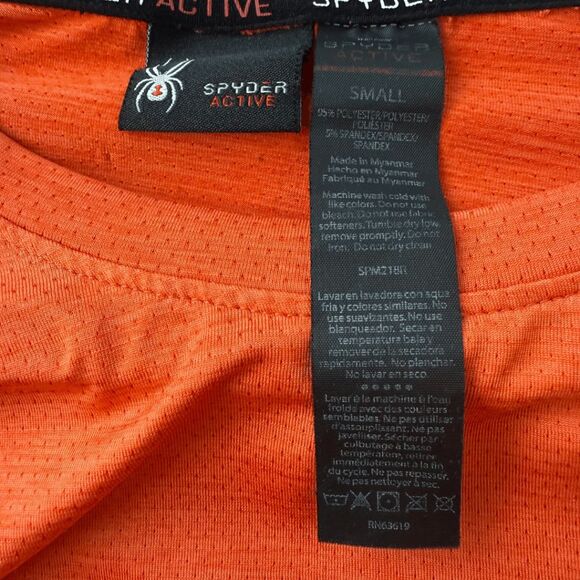 Spyder Active Men's Crew Neck Stretch Short Sleeve Athletic T-Shirt Orange Small - Picture 4 of 7